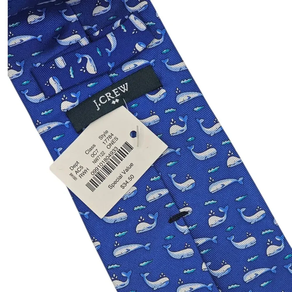 J. Crew Factory NWT Blue Silk Whale Preppy Coastal Tie